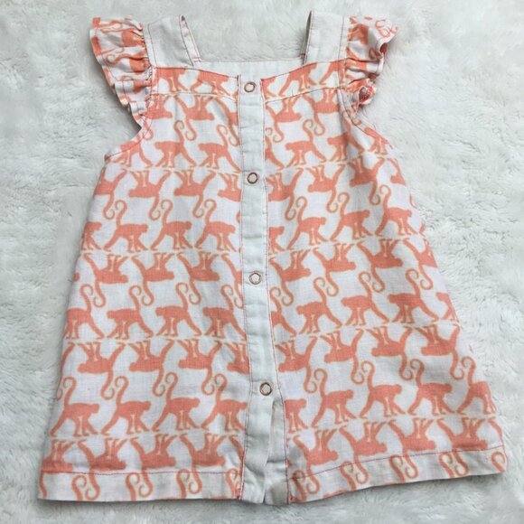 EGG Baby Girl Pink White 100% Linen Monkey Print Dress Size 12-18 Months - Picture 8 of 12